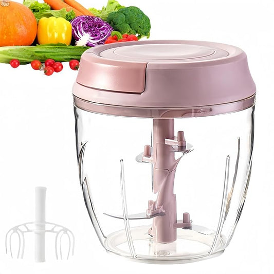 Manual Food Processor, Garlic Mincer Hand Cutter, Vegetable Chopper for Kitchen Gadgets, Hand Pull String onion chopper for Veggies, Ginger, Fruits, Nuts, Herbs, etc, 1000ML (pink)