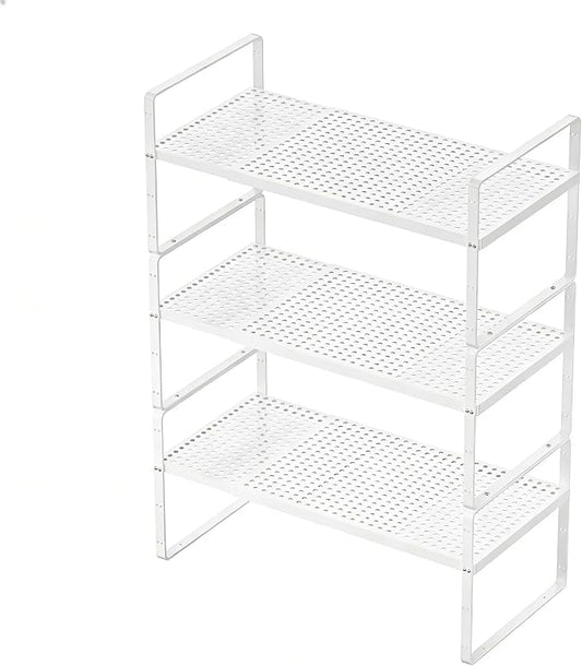 Expandable Kitchen Shelf Organizers, Kitchen Cabinet Organizer Stand Rack Organization for Countertop Cupborad Pantry, White 3 Pack