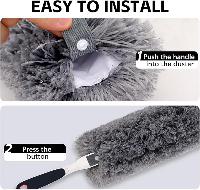 Reusable Microfiber Duster Refills Compatible with OXO & MR.SIGA Duster - Washable Duster for Household Cleaning Dusting Furniture Blind Ceiling Fan - 3Pack Grey(Handle NOT Included