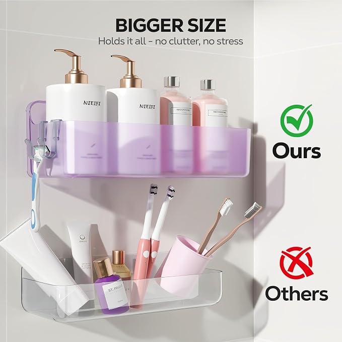 Nieifi Adhesive Shower Shelves, Purple, 5 Pieces | Rustproof ABS, Large Capacity, Removable Design, Easy-Clean, No Drilling Shower Organizer for Bathroom Storage & Home Decor