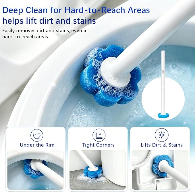 Disposable Toilet Brush with 42 Blue Refills, Toilet Bowl Cleaner Brush with Holder, Wall Mounted Toilet Wand Kit, Deep Cleaning Disposable Scrub Brush Heads