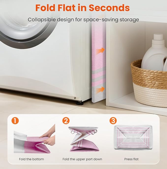 TranquilRelax 3-Pack Laundry Basket, Laundry Hamper, Pink-88L | Freestanding＆Water-Resistant Laundry Hamper, Collapsible Tall Clothes Hamper with Carry Handles for Clothes, Laundry Basket
