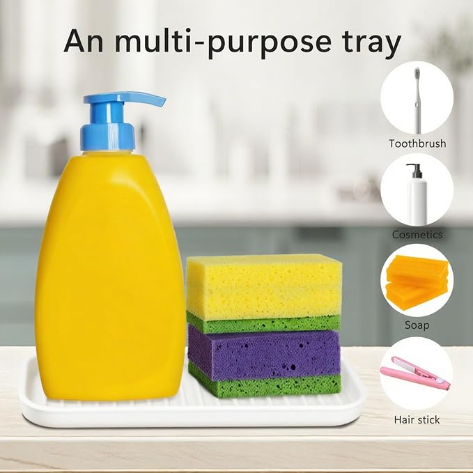 Mofason Silicone Sponge Holder - Sponge Tray for Kitchen Sink White 2 Pack | Tray for soap and sponge, kitchen sink tray, accessories to help clean sink, dish soap holder,sponge caddy for kitchen sink