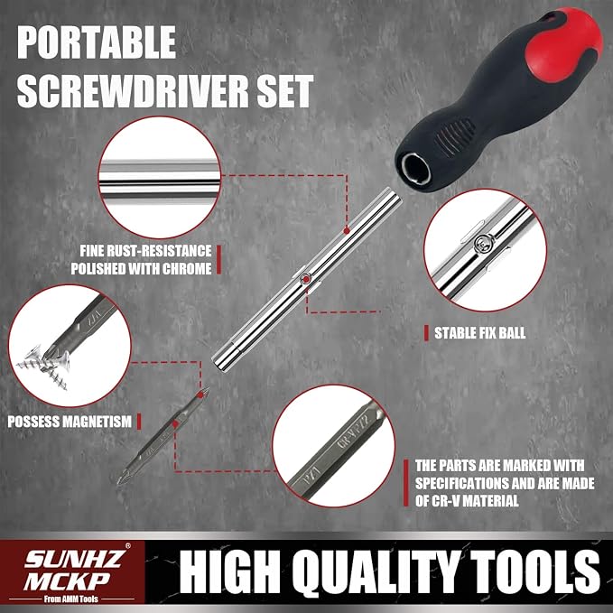 SUNHZMCKP 18-in-1 Screwdriver, Portable screwdriver set, Slotted/Philips/Pozi/Torx/Square Multi-Purpose Screwdriver and Magnetizer Demagnetizer with Storage bag