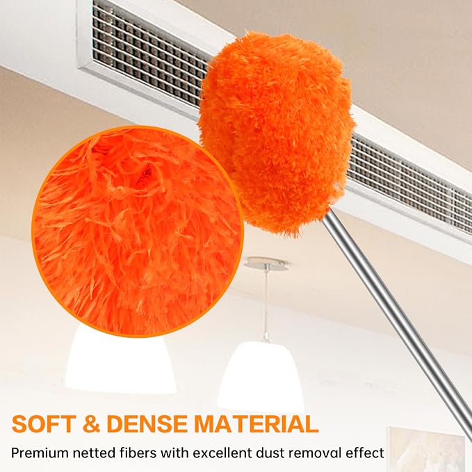 Ceiling Fan Cleaner Duster Reusable Microfiber Ceiling Fan Blade Cleaner Removable Duster with Extension Pole Adjusts 13 to 49.7 Inch for Cleaning Walls Bookshelves Furniture Door Window Top (Orange)
