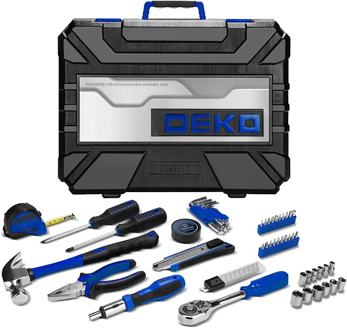 DEKOPRO Tool Set: 228 Piece Home Tool Kit, Household Basic Repair Tool Set Comes with Storage ToolBox, Socket Wrench Set for Car, Hand Tool Box Set for Home - Blue