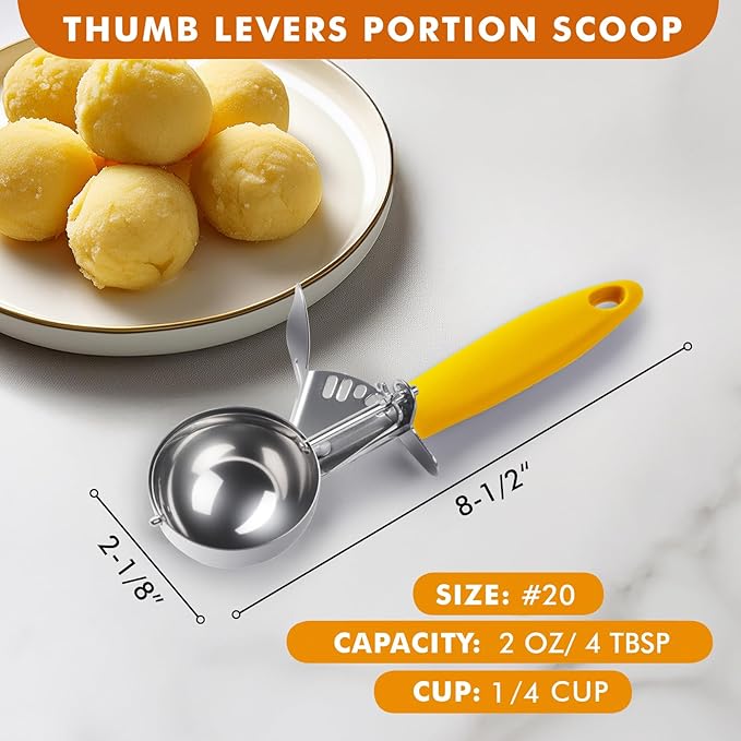 JUNADAEL J Portion Scoop, #20/2 OZ Ice Cream Scooper, Muffin Scoop, Disher, Yellow Handle, for Portion Control, Cookie Dough, Muffin, Cupcake Batter, Ice Cream, Mashed Potatoes