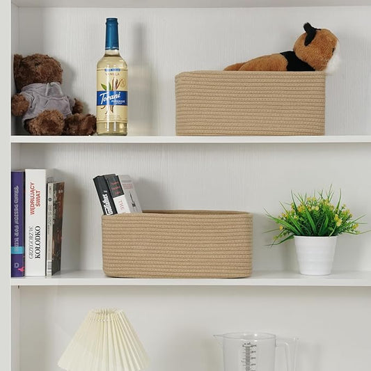 3-Pack Storage Baskets for Organizing | Woven Shelf Toy Basket | Rope Baskets for Gifts Empty | Closet Organizer Bins with Handles | Cube Decorative Box | 11.8×7.8×5.1” | Brown