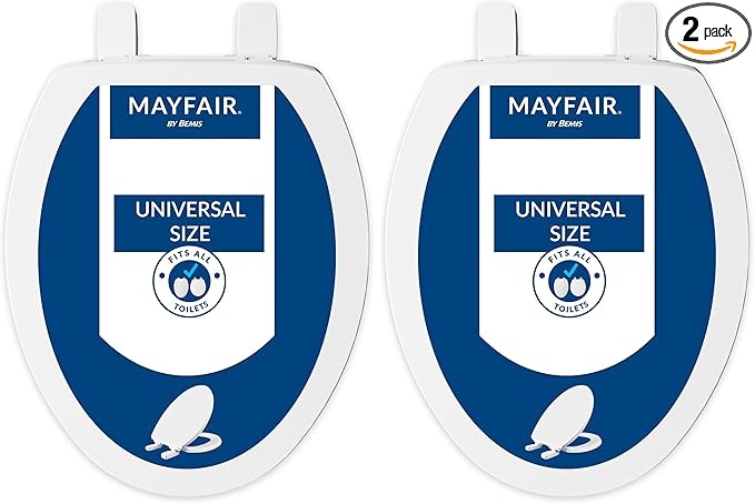 Mayfair Universal Size Slow Close Toilet Seat, Durable Plastic, Fits Round & Elongated Toilets, White (Pack of 2)