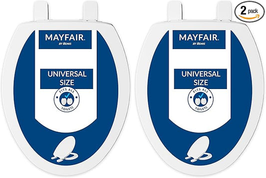 Mayfair Universal Size Slow Close Toilet Seat, Durable Plastic, Fits Round & Elongated Toilets, White (Pack of 2)