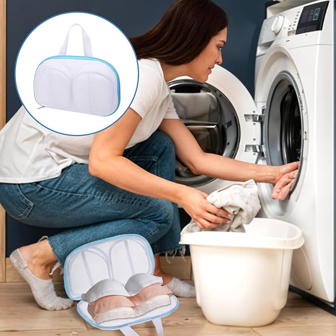 Bra Washing Bag, 2 Pcs Mesh Bra Laundry Bags for Washing Machine Lingerie Wash Bag with Zipper for Wash Delicates Underwear Brassiere (Blue, A Cups)