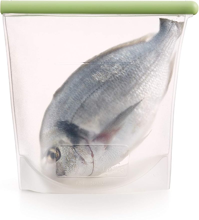 Lekue, 1500ml/6.35cups Reusable Silicone Bags for Airtight Food Storage and Sous Vide Cooking, 50 fl oz/ 6.25 Cups, Frost, 3400815B04U004