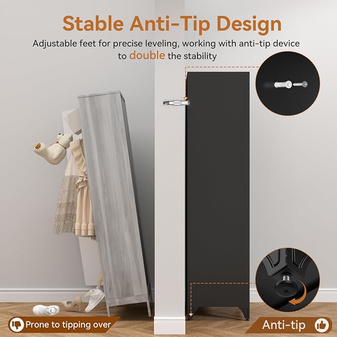 Polup Metal Armoire Wardrobe Closet with Hanging Rod, 71" Tall Wardrobe Cabinet for Clothes, Black Clothing Storage Cabinet with Doors and Shelves, Large Wardrobes for Bedroom, Office, School, Gym