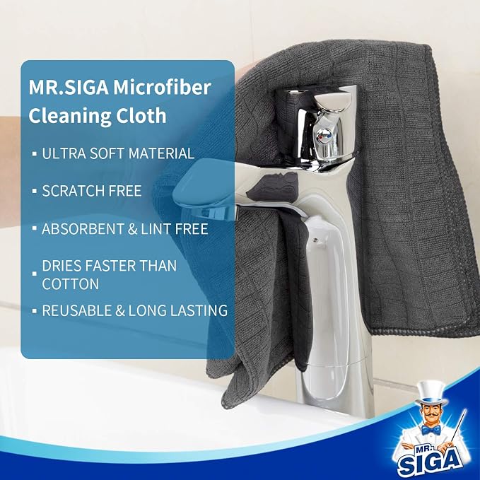 MR.SIGA Microfiber Cleaning Cloths, All Purpose Cleaning Towels, Pack of 6 | Ultra absorbent and soft microfiber towels for kitchen, car and household surfaces, Dark Gray, 35 x 40 cm(13.8 x 15.7 inch)