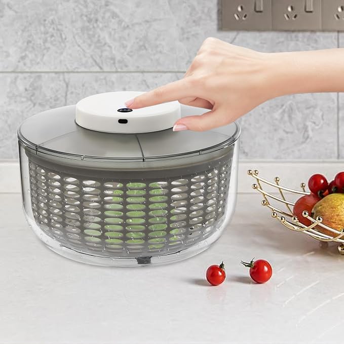 Electric Salad Spinner, 6L Large Lettuce Spinner & Vegetable Dryer, Rechargeable Fruit Washer with Colander Bowl, One-Touch Automatic Fast Drying for Kitchen