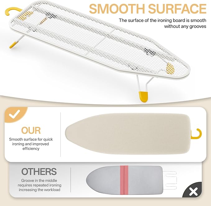 Small Ironing Board Tabletop, Table Top Iron Board Small with Mesh Metal Base, Mini Tabletop Ironing Boards Space Saving, Compact Table Top Iron Boards Small with Non-Slip Feet,12x38 Cream White