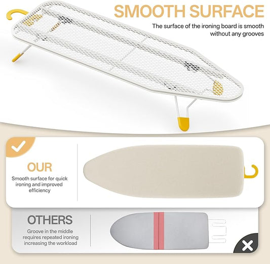 Small Ironing Board Tabletop, Table Top Iron Board Small with Mesh Metal Base, Mini Tabletop Ironing Boards Space Saving, Compact Table Top Iron Boards Small with Non-Slip Feet,12x38 Cream White