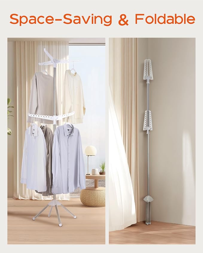CASAMAYA Clothes Drying Rack Foldable, 74.8 inch 2 Tier Laundry Drying Rack with Rotating Clothes Rail for 54 Pieces of Clothes, Space Saving, Indoor, Stainless Steel, White and Silver CDR002W01