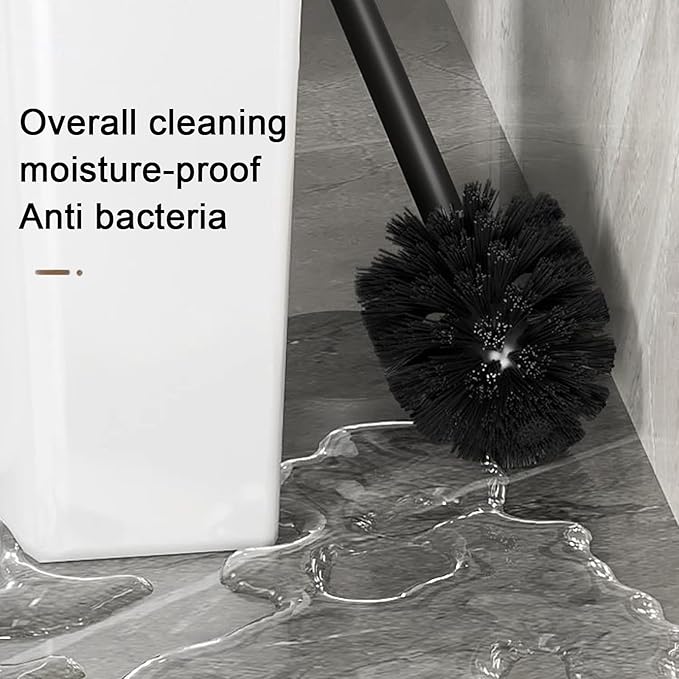 Stainless Steel Toilet Brush & Holder Set, Black, Silicone Bristles, Bathroom Cleaning Tools