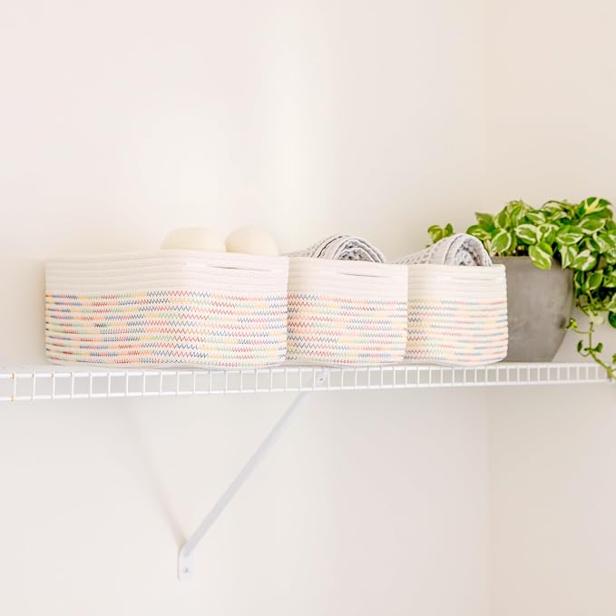 NaturalCozy 13.5”x8.5”x5.5” Rectangle Storage Baskets for Shelves 3 Pack | Cotton Rope Woven Small Baskets for Organizing | Small Storage Bins for Nursery, Bathroom, Closet, Shelf, Decorative