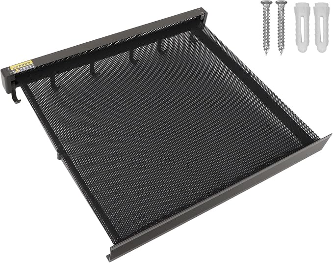 Pilipane Retractable Clothes Drying Rack Wall Mount Foldable Laundry Organizer with Breathable Mesh Platform for Patio Bathroom Aluminum 42x37.8cm (Gray)