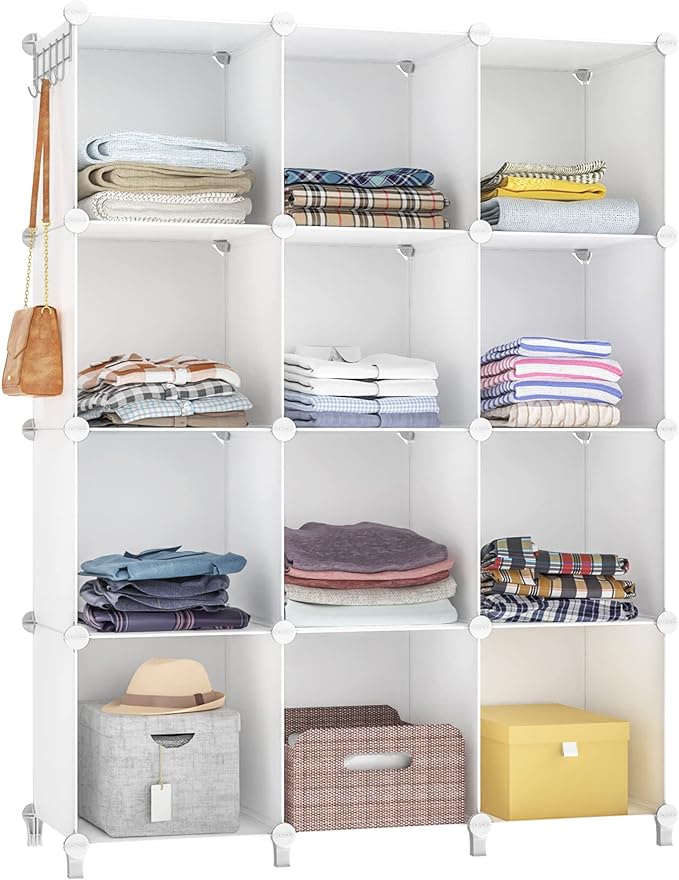Closet Organizer, 12 Cube Closet Organizers and Storage, Portable Closet Shelves Clothing Storage, White