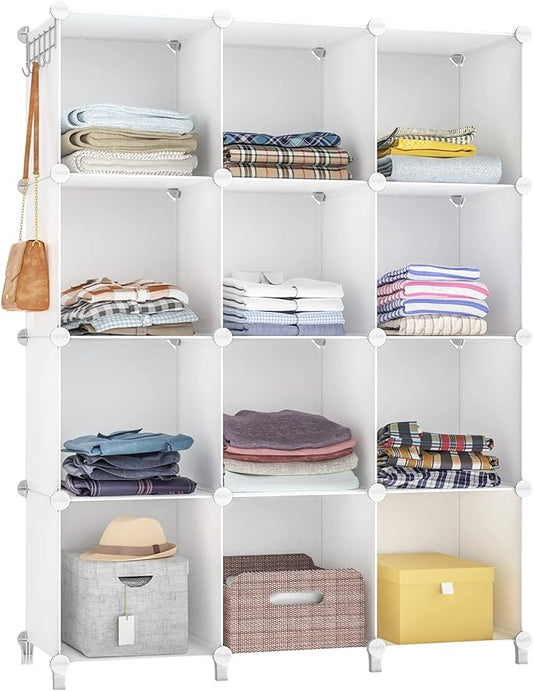 Closet Organizer, 12 Cube Closet Organizers and Storage, Portable Closet Shelves Clothing Storage, White