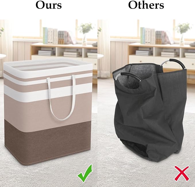 StorageRight Laundry Basket Hamper, 100L Collapsible Clothes Storage, Khaki | Freestanding Clothes Hampers, Foldable design, with Easy Carry Handles, For Laundry, Bedroom, Dorm, Clothing, Towels, Toys
