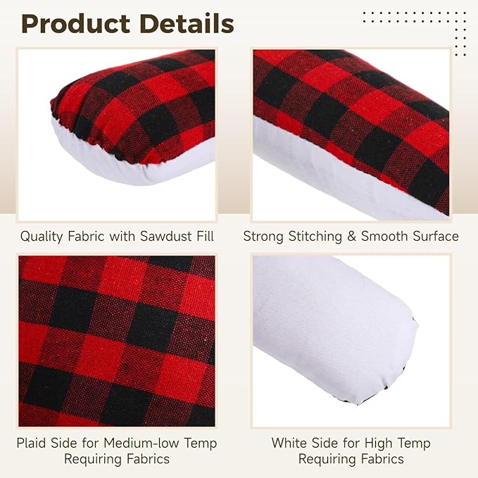 2Pcs Tailors Ham and Seam Roll Set,Red Plaid Ironing Pads,Long and Small Sizes for Pressing Quilting Ironing Projects, Ham Pressing Tools, Seam Roller Alternatives for Sewing Craft