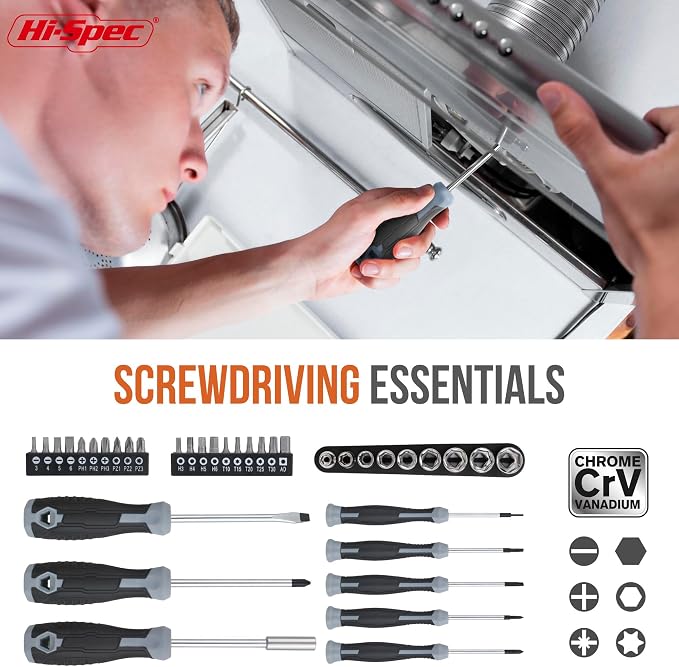 Hi-Spec General Household Tool Set - Home & Garage Hand Tool Kit with Case | 54pc, socket and wrench coverage, roadside fixes, organized box, garage maintenance help, bike and vehicle tasks, repairs