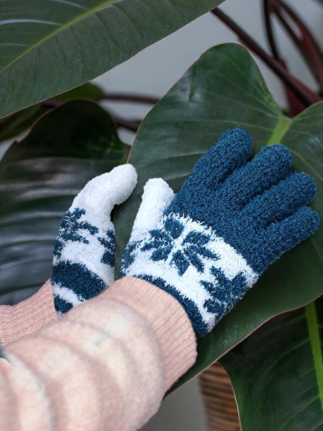 Patelai 3 Pairs Microfiber Plant Dusting Gloves Leaf Cleaning Gloves for Indoor Plants, Blinds, Furniture, House (Gray,Dark Blue,Khaki,White,Large)