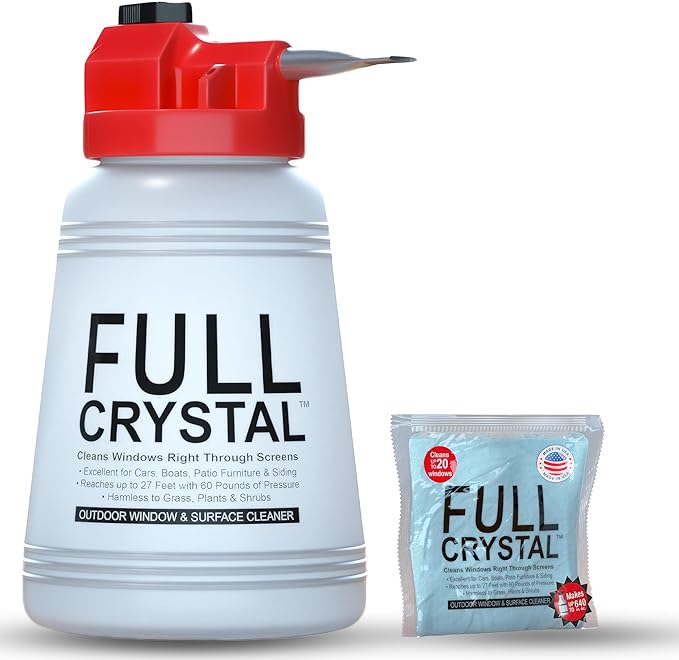 Full Crystal Window Cleaner, Bottle + 16oz Powder, Cleans Up to 20 Windows