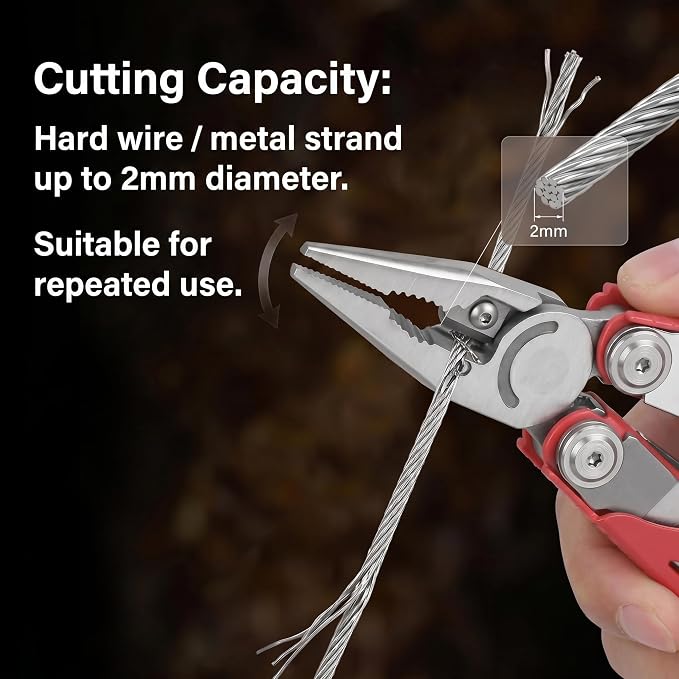 21-in-1 Multitool Pliers & Scissors w/Tungsten Cutters, Self-Locking | Durable EDC Set for Camping, DIY & Outdoor Survival, Pocket-sized Repair Kit, Brick Red