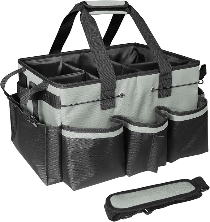 Compact Wearable Cleaning Supplie Bag with Handle Shoulder Straps | Gray Cleaner Caddy, Nylon Wear Resistant & Durable, Multiple Pockets Well Organized for Housekeepers, Horse, Cleaners