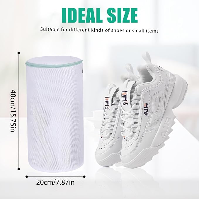 Shoe Washing Machine Bag, Mesh Laundry Bag for Sneakers, 8x15, 2Pcs | Large Shoe Washing Bag for Footwear, Trainers, Tennis, Slippers, Building Blocks, Sandwish Mesh, Travel, Prevent Tangling