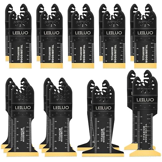 20 Pcs Titanium Multitool Blades Kit Extra-Long & Wide Oscillating Saw Blades with Storage Bag Universal Oscillating Tool Accessories for Wood Nails Drywall Fits DeWalt Makita and More