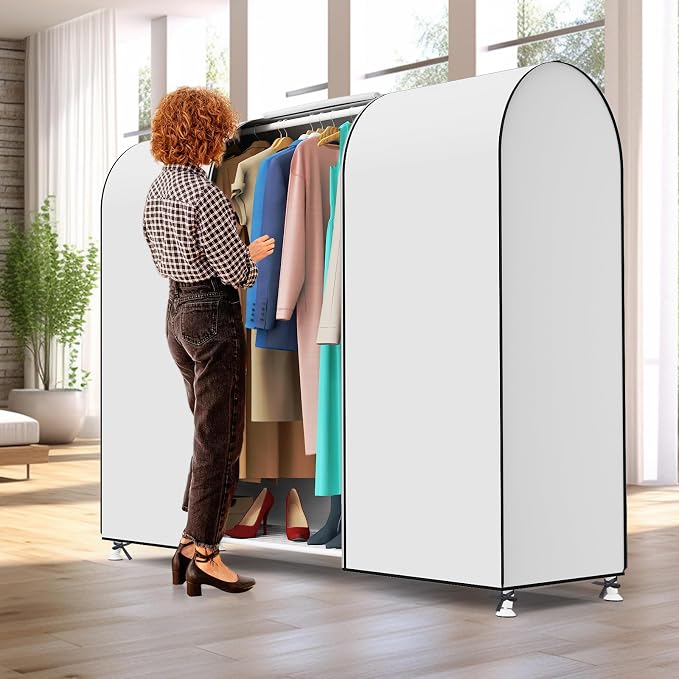 Zilink 72" Garment Rack Cover Dustproof Breathable Clothes Rack Cover Large Garment Bags Protector Cothing Rack with Cover with 2 Durable Zippers for Garment Rack, WHite, (Rack Not Included)