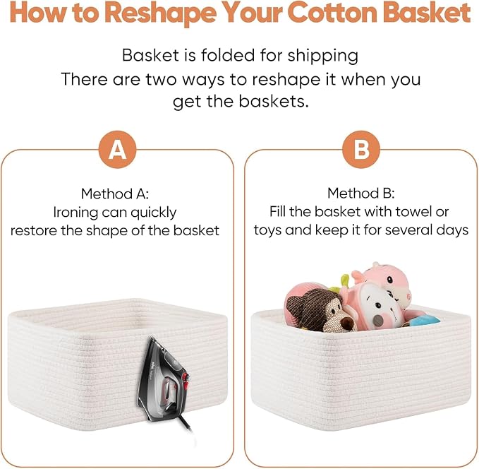 OIASKET 4 Pack Small Storage Shelf Baskets for Organizing, Mini Woven Rope Storage Bins for Towels, Cute Decorative Closet Organizer，Baby Nursery, Gift Empty Baskets -14.17''Lx11.02''Wx6.3''H-White