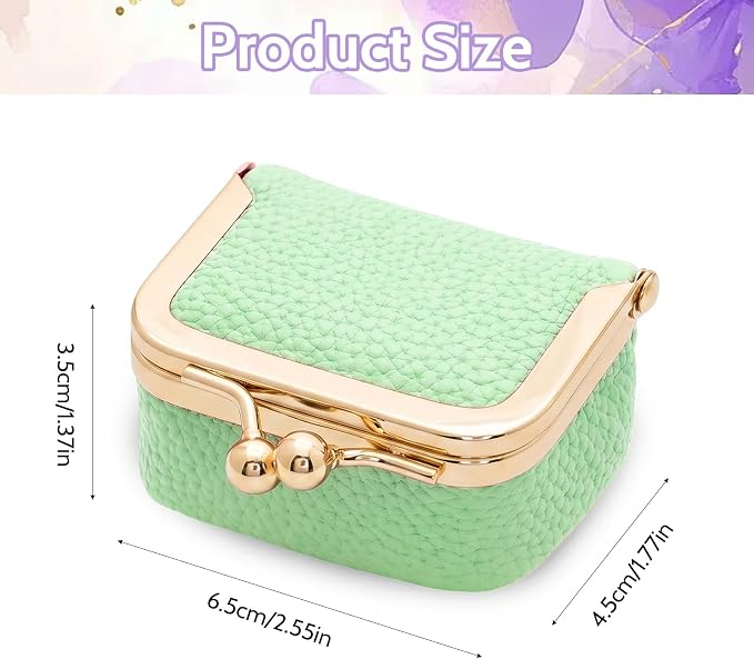 Genuine Leather Mini Jewelry Box Portable Vintage-Inspired Leather Small Coin Purse Jewelry Organizer Case Mini Travel Ring Box with Kiss Lock for Women Earring Ring Necklace