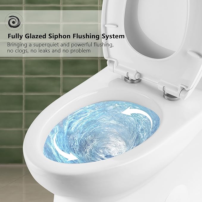 DeerValley Elongated One Piece Toilet with Standard Height Quick Release Seat Dual Flush 1.1/1.6 GPF White 12" Rough In Bathroom Toilet