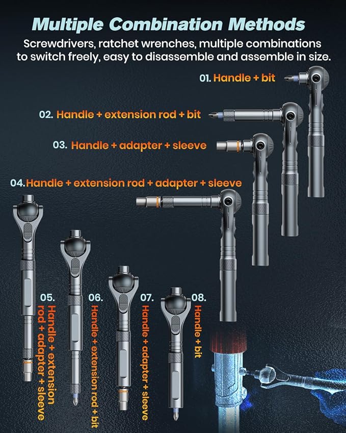 Saker Upgraded Magnetic Screwdriver Set: 40-in-1 Ratchet Screwdriver Tool Kit with 180° Ball-Joint Handle - Portable S2 Bits Precision Repair Tool Set for Computer Phone Watch Camera Bike