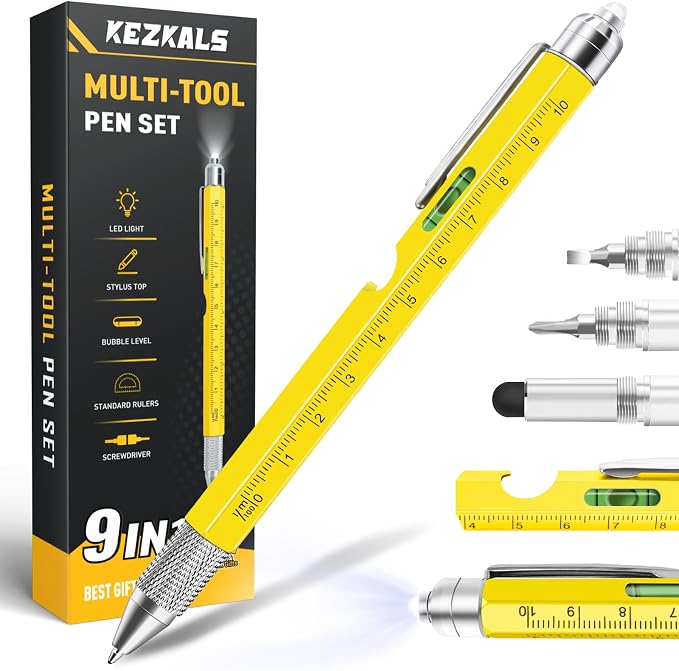 Gifts for Men 9 in 1 Multitool Pen Stocking Stuffers for Men Adults | Birthday Gifts for Mens, 9-1 Multi Tool Pen, Mens Gift for Him Dad Husband, Anniversary Christmas Gift for Him, Cool Gadgets