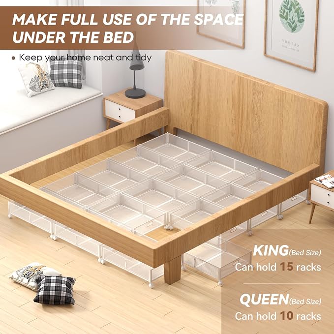 PHINOX Under Bed Storage with Wheels & Handle,Sturdy Metal,2 Pack,White | Tool-free assembly, glide smoothly, easy reach, foldable, maxmazie low-profile beds, dorm, keep seasonal clothes, shoes fresh