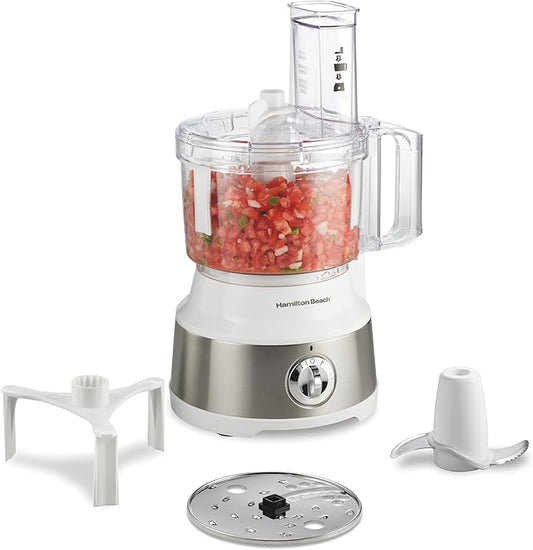 Hamilton Beach 10 Cup Food Processor & Vegetable Chopper | For Slicing, Shredding, Mincing, and Puree | Easy Clean Bowl Scraper Attachment | White and Stainless Steel | 70733J