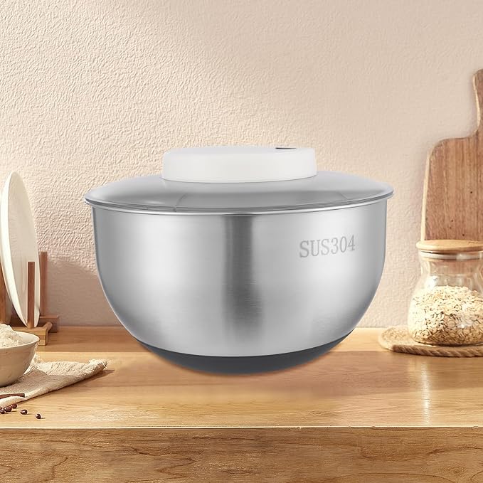 Electric Salad Spinner, 304 Stainless Steel Lettuce Spinner with USB Rechargeable, 10s Fast Spin Vegetable Dryer and Washer for Kitchen, Salad Greens, Fruits