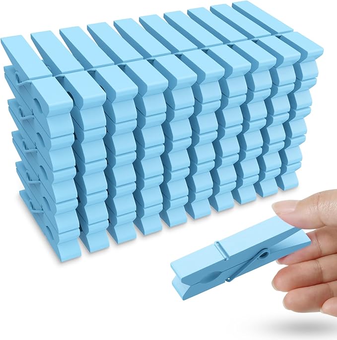 50PCS Blue Wooden Clothespins 2.9 Inch Color Clothes Pins for Pictures | Colorful Close Pins Wood for Photos Classroom School Decoration Craft Cheer