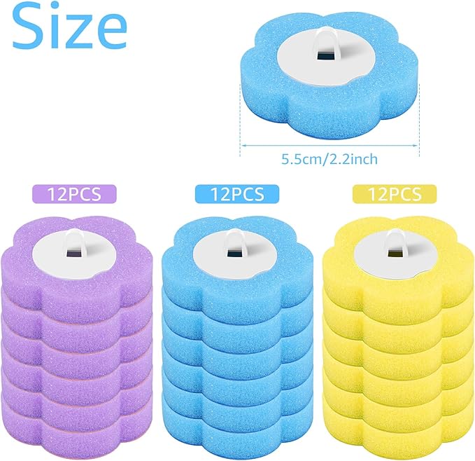 36 Pack Disposable Toilet Bowl Cleaner Wand Refills, 360° Sponge Replacement Heads for Wall Mounted Brush System, Hygienic Deep Cleaning Bathroom Scrubber Pads