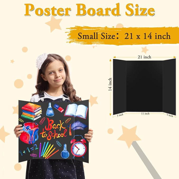 AKONEGE 3PCS Black Trifold Poster Board 21"x14" for Display & Presentation | Mini, Corrugated Cardboard, Display Board, Presentation Board, Ideal for School Project, Science Fair, Business Exhibition