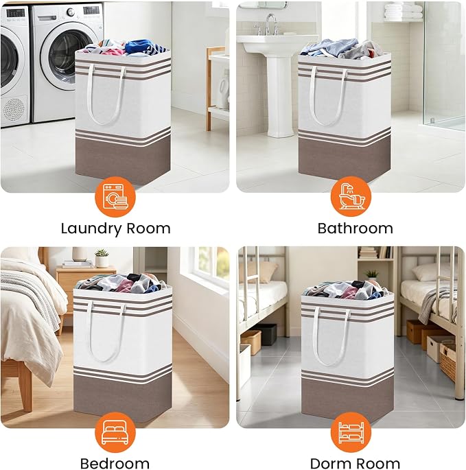 TranquilRelax 3-Pack Laundry Basket, Laundry Hamper, Khaki-88L | Freestanding＆Water-Resistant Laundry Hamper, Collapsible Tall Clothes Hamper with Carry Handles for Clothes, Laundry Basket