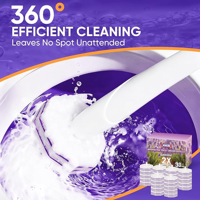 30Ct Aromative Toilet Brush Refills, Toilet Bowl Cleaner Refills, Double-Layer Cleaning Pads Added, Compatible with Most Toilet Brushes，Lavender（Patented）